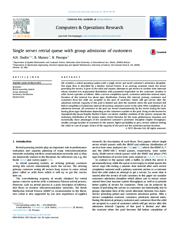 (PDF) Single server retrial queue with group admission of customers