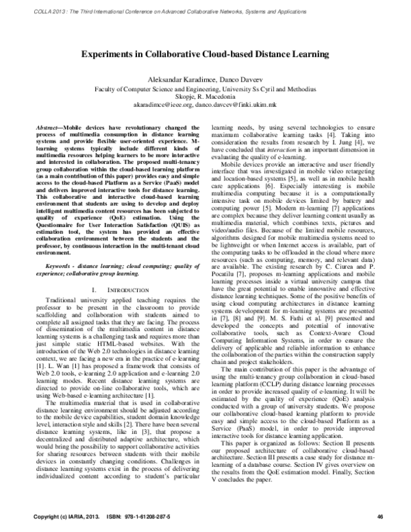 (PDF) Experiments in Collaborative Cloud-based Distance Learning