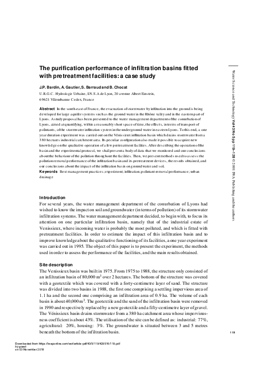 (PDF) The purification performance of infiltration basins fitted with