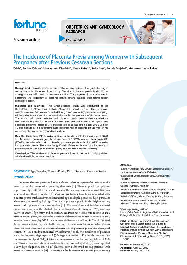(PDF) The incidence of placenta previa among women with subsequent ...