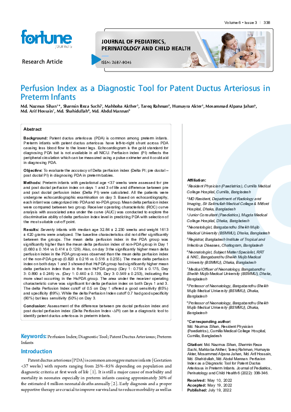 (PDF) Perfusion index as a diagnostic tool for patent ductus arteriosus ...