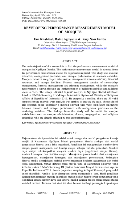 (PDF) Developing Performance Measurement Model of Mosques
