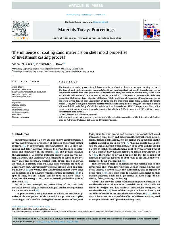 (PDF) The influence of coating sand materials on shell mold properties ...