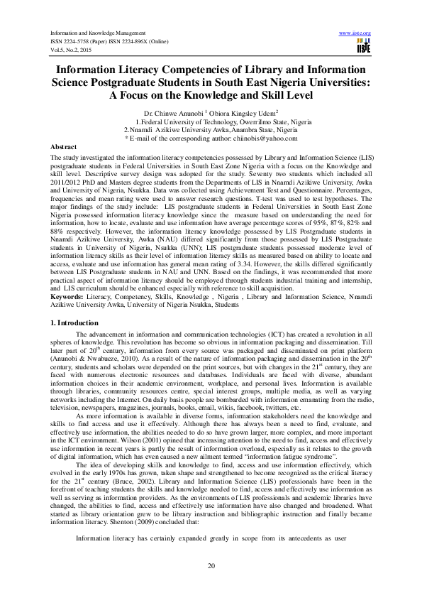 (PDF) Information Literacy Competencies of Library and Information ...
