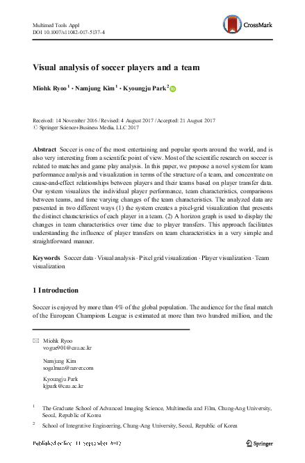 (PDF) Visual analysis of soccer players and a team