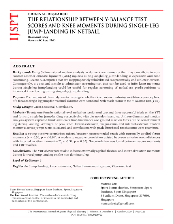 (PDF) The Relationship Between Y-Balance Test Scores and Knee Moments ...