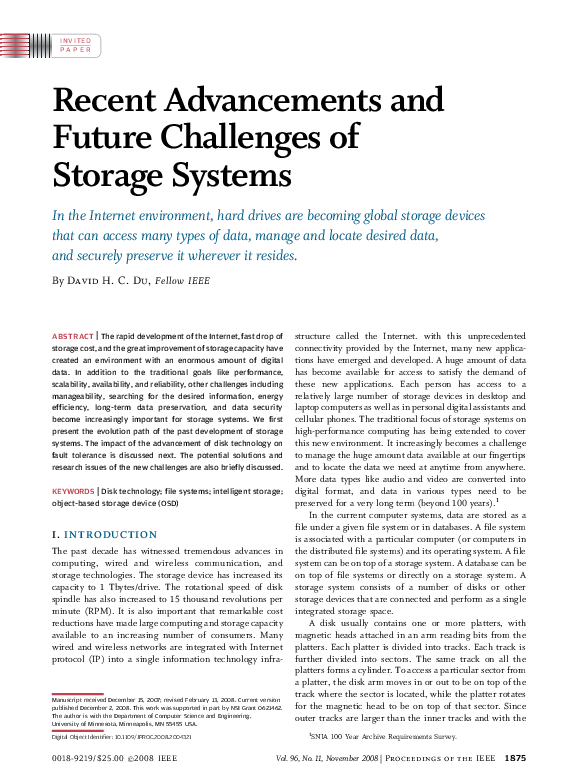 (PDF) Recent Advancements and Future Challenges of Storage Systems