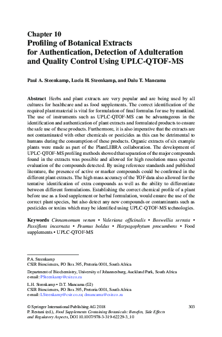 (PDF) Profiling of Botanical Extracts for Authentication, Detection of ...