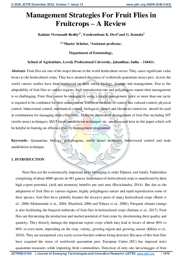 (PDF) Management Strategies For Fruit Flies in Fruitcrops A Review