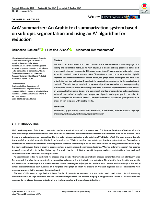 (PDF) ArA*summarizer: An Arabic text summarization system based on ...