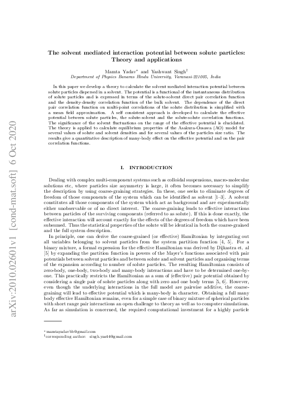 (PDF) The solvent mediated interaction potential between solute ...