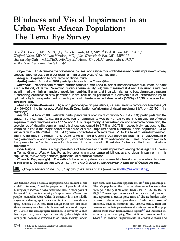 (PDF) Blindness and Visual Impairment in an Urban West African ...