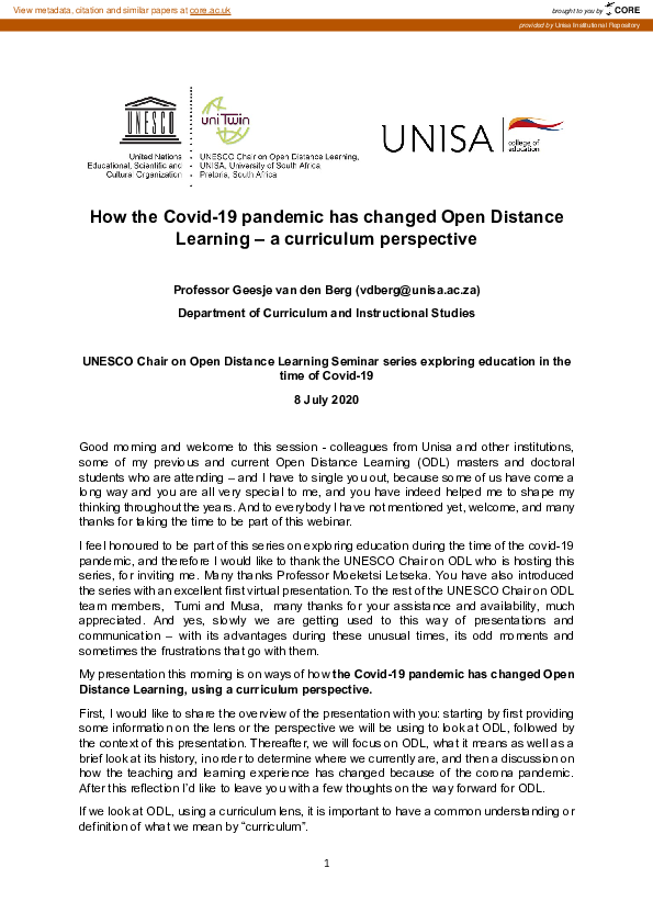 (PDF) How the Covid 19 Pandemic Has Changed Open Distance Learning a ...