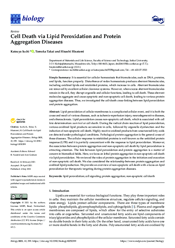 (PDF) Cell Death via Lipid Peroxidation and Protein Aggregation Diseases
