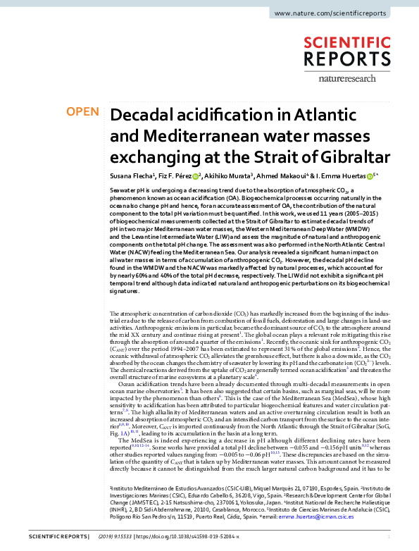 (PDF) Decadal acidification in Atlantic and Mediterranean water masses ...