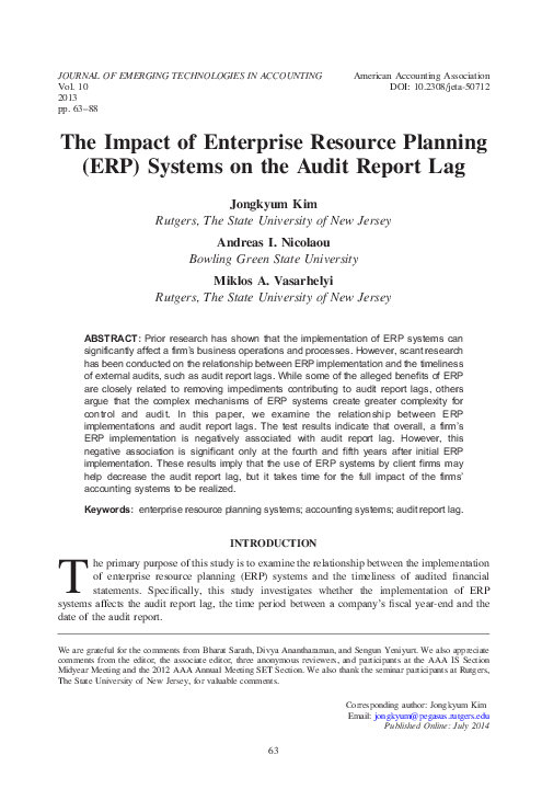 (PDF) The Impact of Enterprise Resource Planning (ERP) Systems on the ...