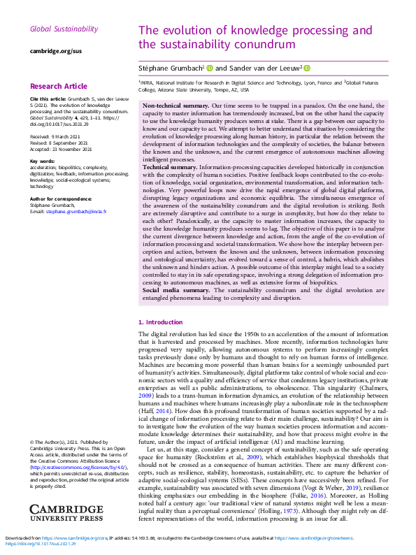 (PDF) The evolution of knowledge processing and the sustainability ...
