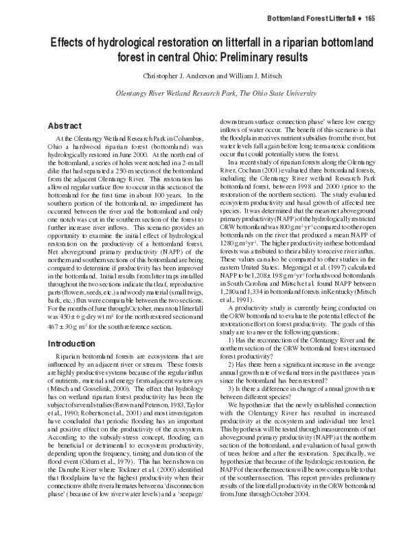 (PDF) Effects of hydrological restoration on litterfall in a riparian ...