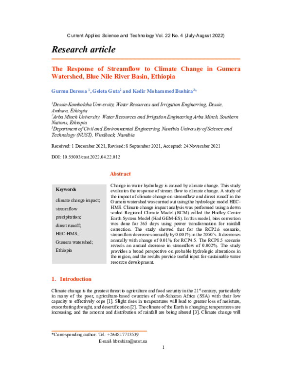 (PDF) The Response of Streamflow to Climate Change in Gumera Watershed ...