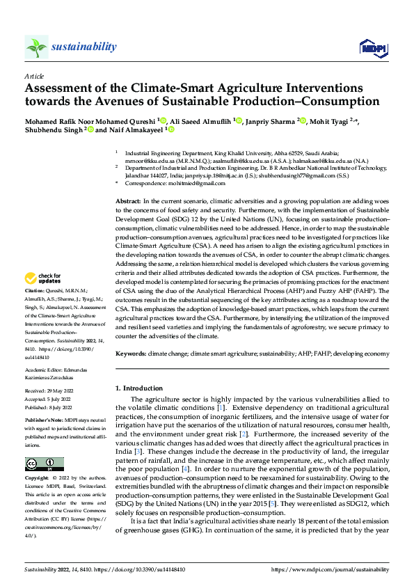(PDF) Assessment of the Climate-Smart Agriculture Interventions towards ...