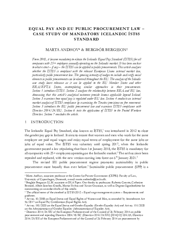 (PDF) Equal Pay and EU Public Procurement Law – Case Study of Mandatory ...
