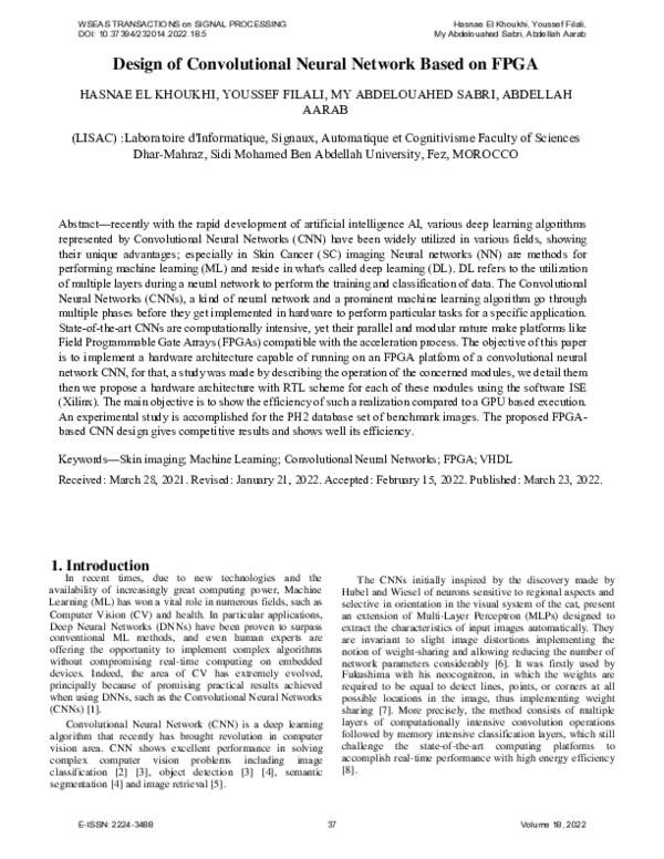 (PDF) Design of Convolutional Neural Network Based on FPGA