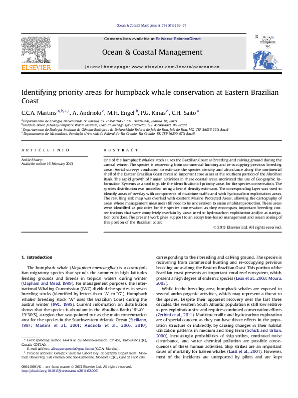 (PDF) Identifying priority areas for humpback whale conservation at ...