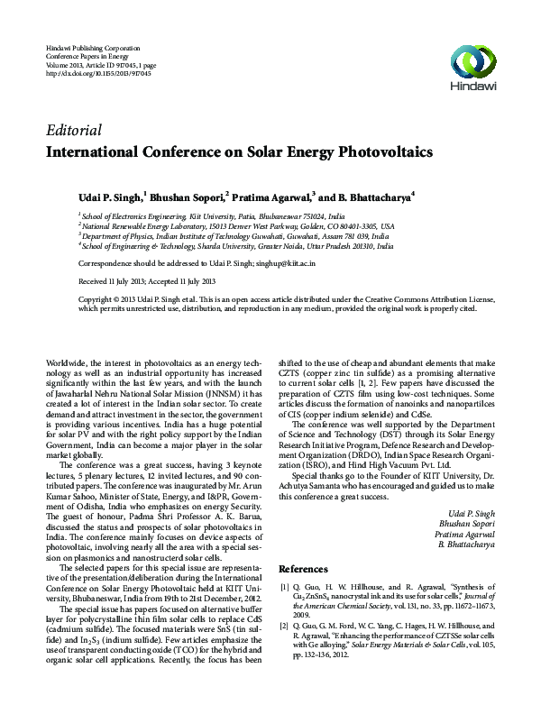 (PDF) International Conference on Solar Energy Photovoltaics