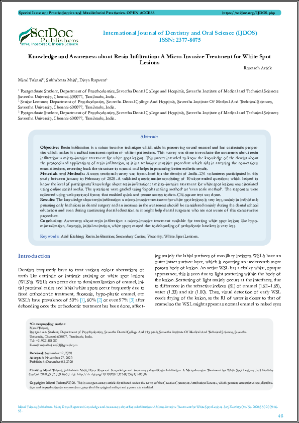 (PDF) Knowledge and Awareness about Resin Infiltration: A Micro ...