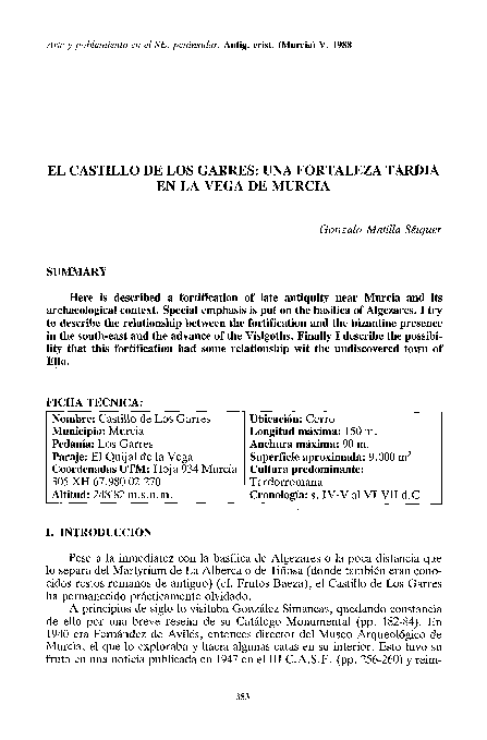 (PDF) El castillo de los Garres: una fortaleza tardía en la Vega de Murcia