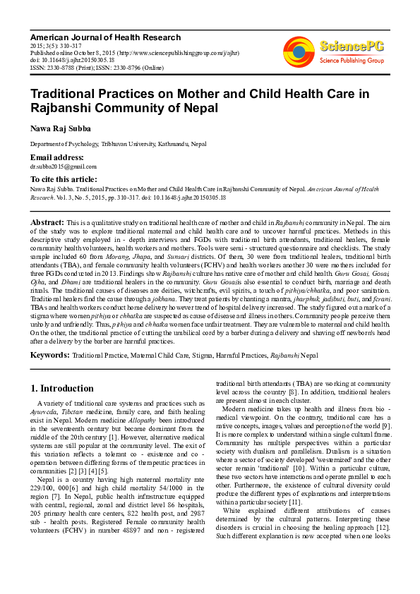 (PDF) Traditional Maternal and Child Health Care Practices and its ...