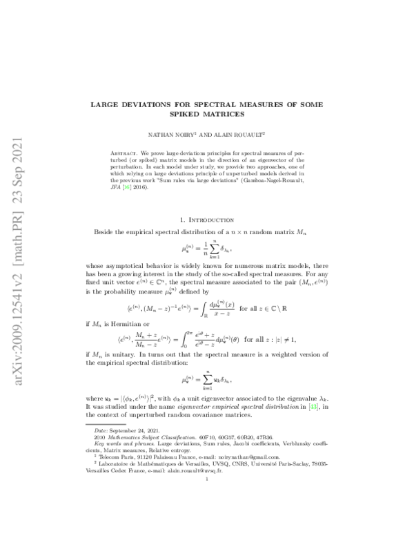 (PDF) Large deviations for spectral measures of some spiked matrices