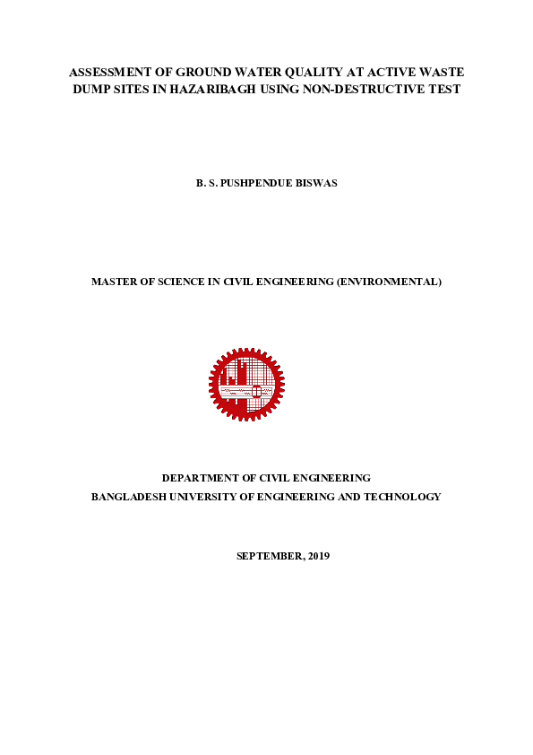 (PDF) Assessment of Ground Water Quality at Active Waste Dump Sites in ...