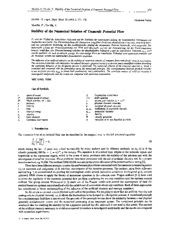 (PDF) Stability of the Numerical Solution of Transonic Potential Flow