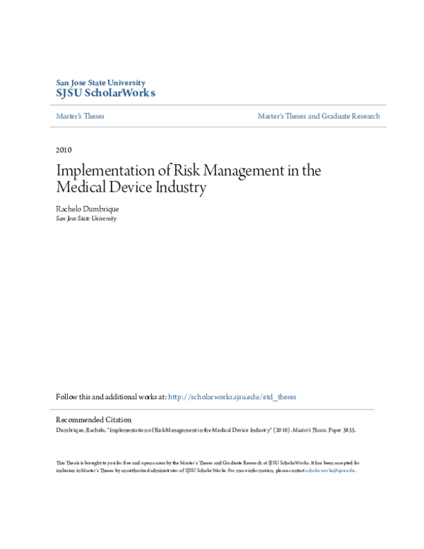 (PDF) Implementation of Risk Management in the Medical Device Industry
