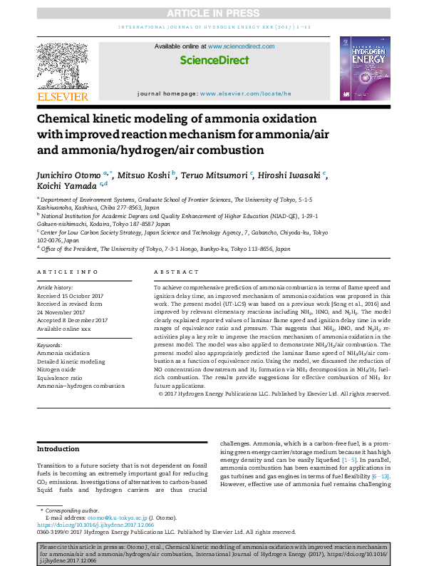 (PDF) Chemical modeling of ammonia oxidation with improved