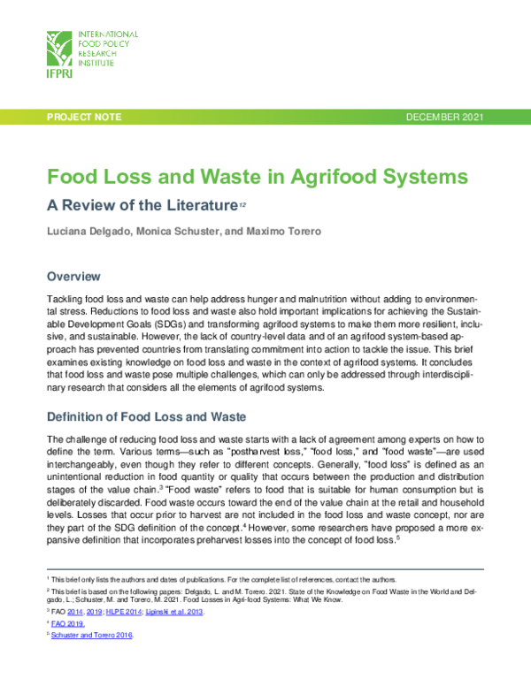 (PDF) Food loss and waste in agrifood systems: A review of the literature