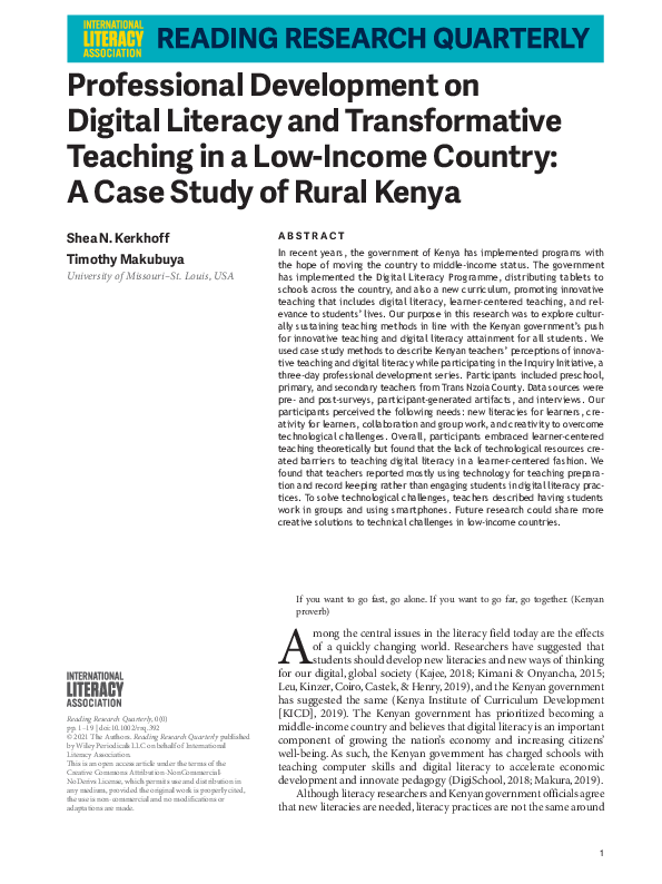 (PDF) Professional Development on Digital Literacy and Transformative ...