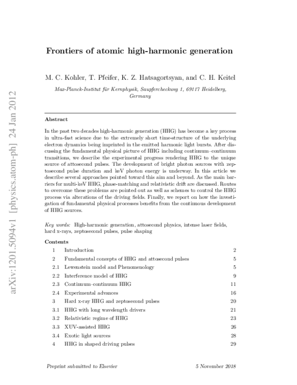 (PDF) Frontiers of Atomic High-Harmonic Generation