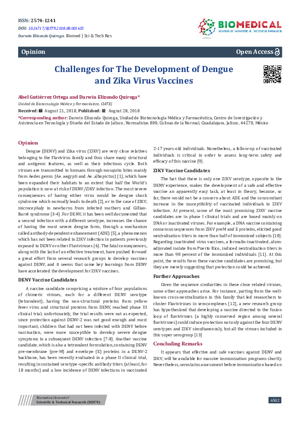 (PDF) Challenges for the Development of Dengue and Zika Virus Vaccines