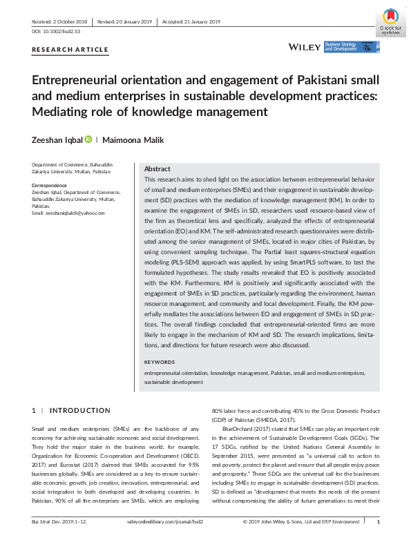 (PDF) Entrepreneurial orientation and engagement of Pakistani small and ...