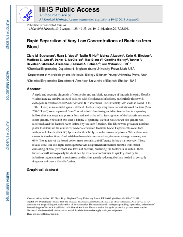 (PDF) Rapid separation of very low concentrations of bacteria from blood