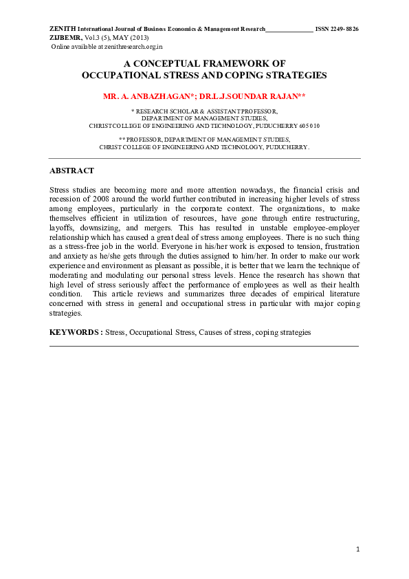 (PDF) A Conceptual Framework of Occupational Stress and Coping Strategies