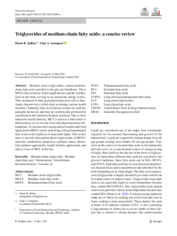 (PDF) Triglycerides of medium-chain fatty acids: a concise review