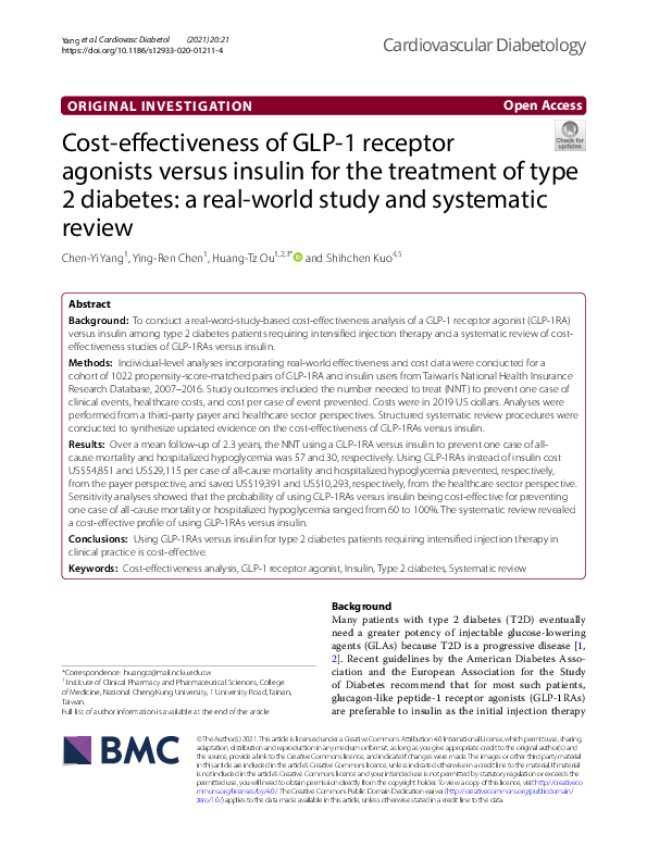 (PDF) Cost-effectiveness of GLP-1 receptor agonists versus insulin for ...