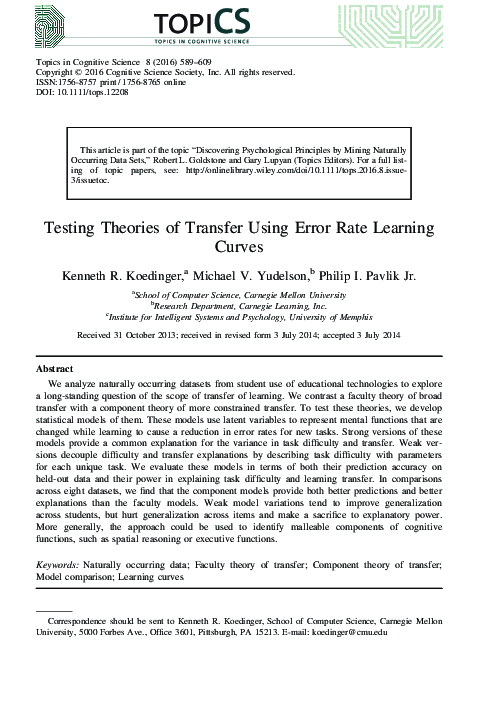 (PDF) Testing Theories of Transfer Using Error Rate Learning Curves ...