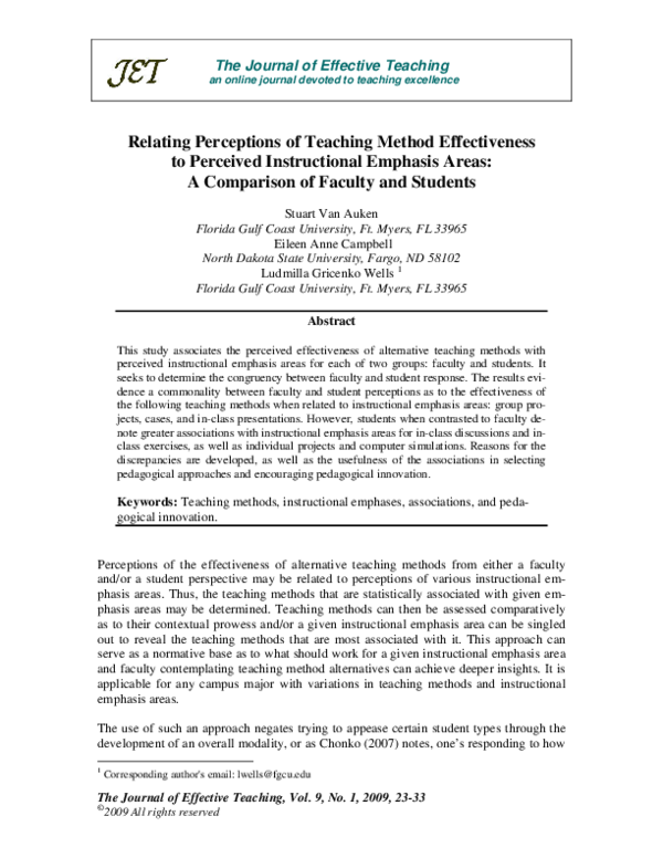 (PDF) Relating Perceptions of Teaching Method Effectiveness to ...