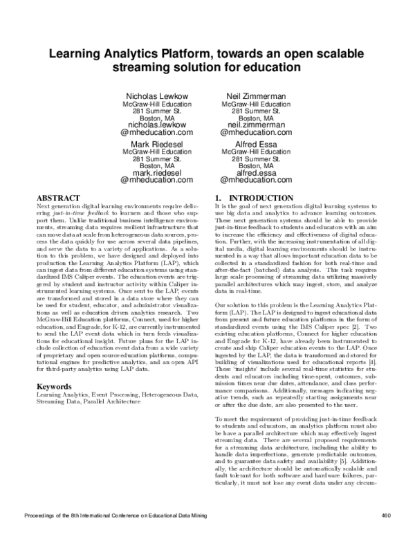 (PDF) Learning Analytics Platform. Towards an Open Scalable Streaming ...