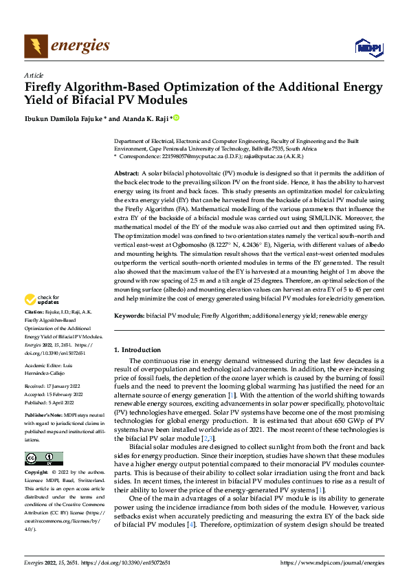 (PDF) Firefly Algorithm-Based Optimization of the Additional Energy ...