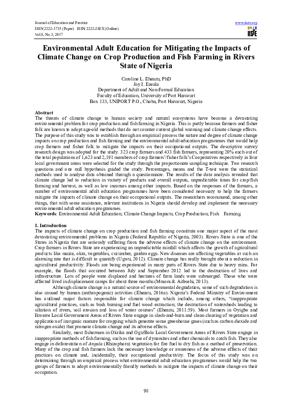 (PDF) Environmental Adult Education for Mitigating the Impacts of ...